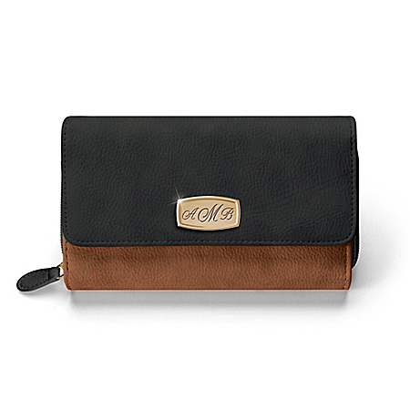Personalized Designer Wallet Black And Brown With Initials