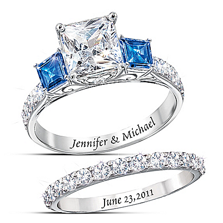 Something Blue Personalized Womens Bridal Ring Set