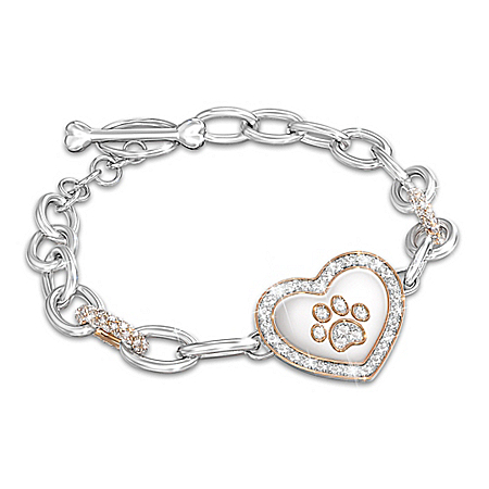 Pet Lover's Crystal Paw Print Womens Bracelet