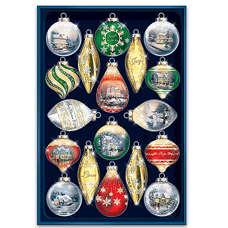 Thomas Kinkade Shimmering Splendor 18-Piece Heirloom Glass Ornament Set