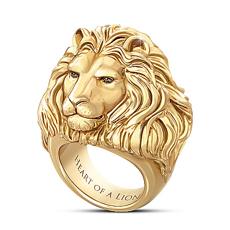 Heart Of A Lion 24K Gold-Plated Mens Ring