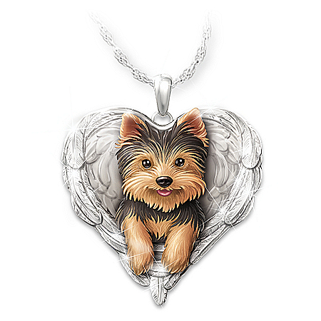 Yorkies Are Angels Heart-Shaped Pendant Necklace
