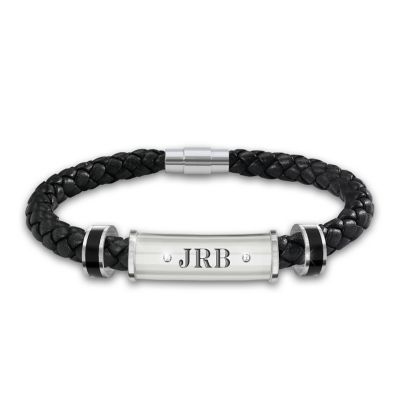 United By Love Personalized Mens Diamond Leather Bracelet