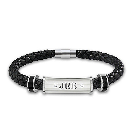 United By Love Personalized Mens Diamond Leather Bracelet