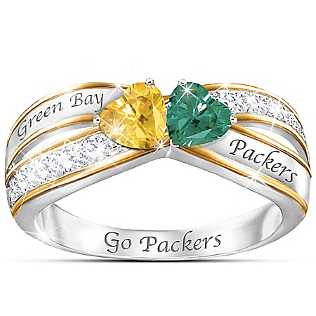 Heart Of Green Bay Sterling Silver Ring With 18K-Gold Plating