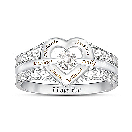 I Love My Family Personalized Sterling Silver Diamond Ring