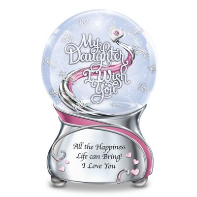 My Daughter, I Wish You Musical Glitter Globe With Heart Charm And Swarovski Crystal