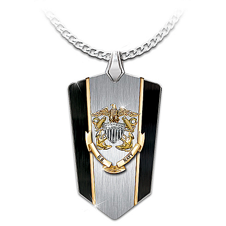 Anchors Aweigh U.S. Navy Mens Dog Tag Pendant Necklace