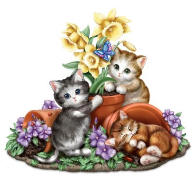 Summer's Sunny Flowers Seasonal Hand-Painted Cat Sculpture