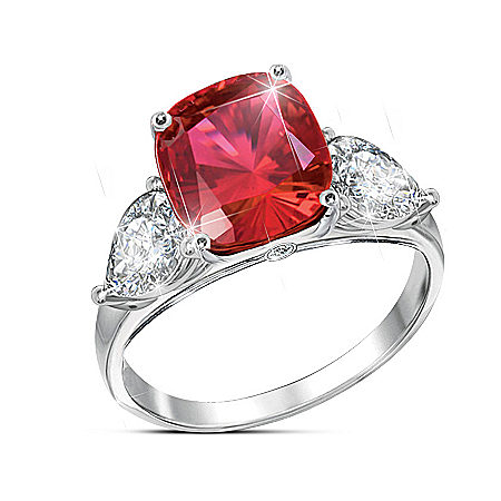 Rare Sunrise Sterling Silver Created Ruby Ring