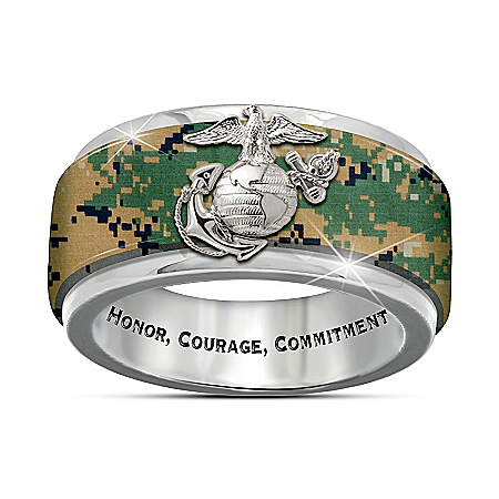 USMC Pride Engraved Mens Camo Spinning Ring