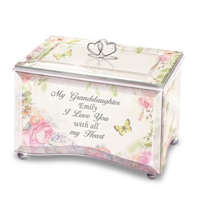 Granddaughter, I Love You With All My Heart Personalized Glass Music Box