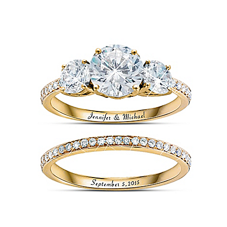 Today, Tomorrow, Always Personalized Diamonesk 18K Gold-Plated Bridal Ring Set