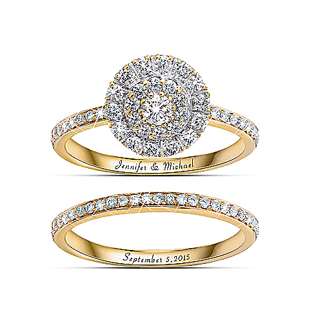 Golden Personalized Diamond Womens Bridal Ring Set