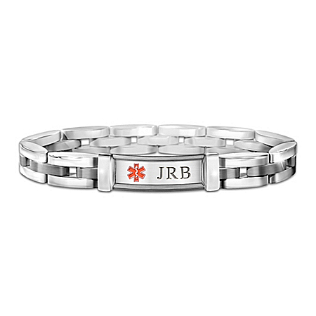 Medical Alert Personalized Stainless Steel Mens Bracelet