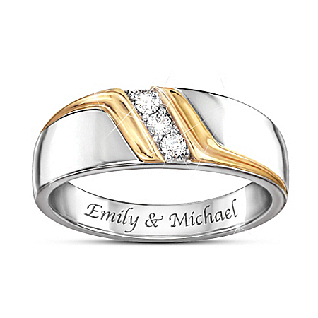 Enduring Love Personalized Mens Sterling Silver Diamond Ring