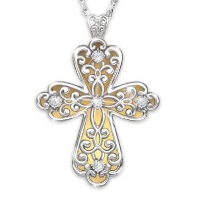 Glowing Light Of Faith Diamond 24K Gold-Plated Cross Pendant Necklace