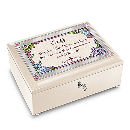 Blessed First Communion Personalized White Music Box