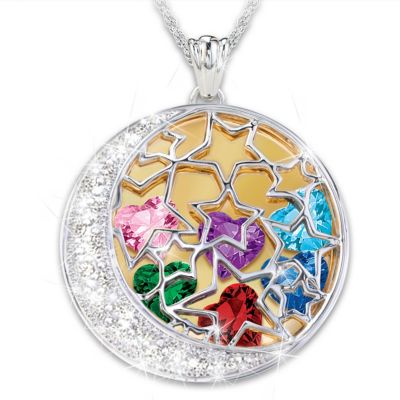 Mom's Shining Stars Personalized Birthstone Pendant Necklace
