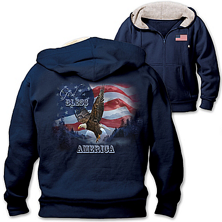 God Bless America Mens Navy Patriotic Hoodie