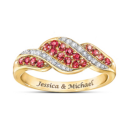 Lavish 18K Gold Plated Romance Ruby & Diamond Personalized Ring