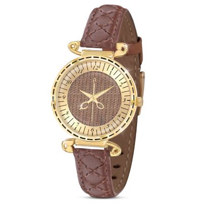 Sew Happy Brown Leather Womens Watch