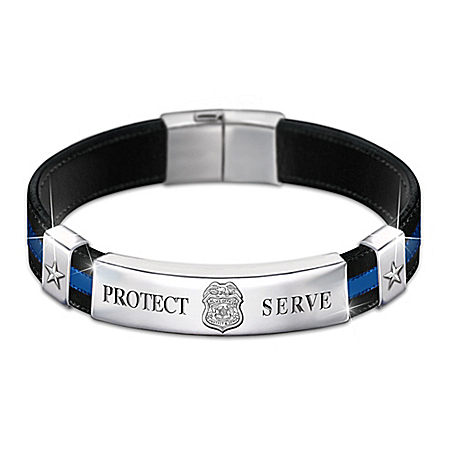 In The Line Of Duty Leather And Stainless Steel Bracelet