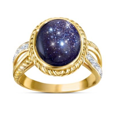 Stars In The Night 18K Gold-Plated Blue Goldstone Ring