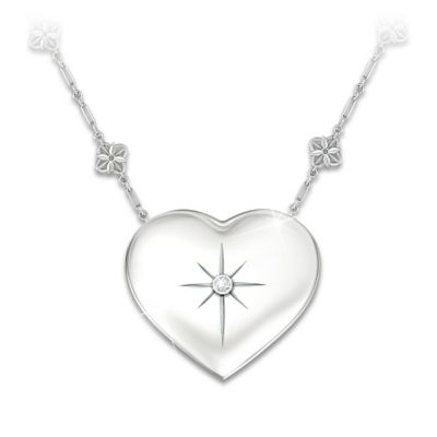 Mom's Message Of Faith Diamond Pendant Sterling Silver Necklace