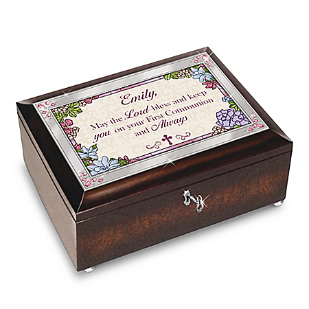 Blessed First Communion Personalized Brown Music Box