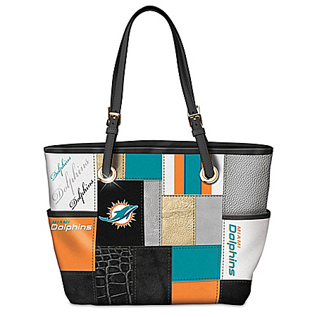 For The Love Of The Game NFL Miami Dolphins Patchwork Tote Bag