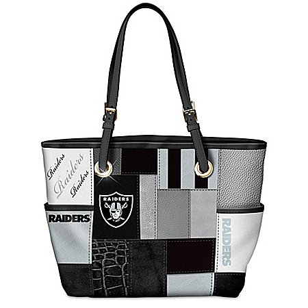For The Love Of The Game NFL Oakland Raiders Patchwork Tote Bag