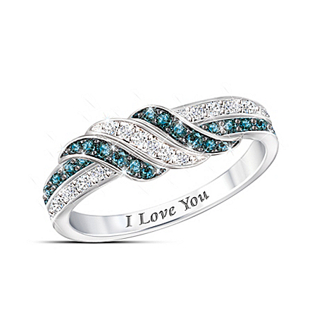 Embrace The Love Personalized Blue And White Diamond Ring