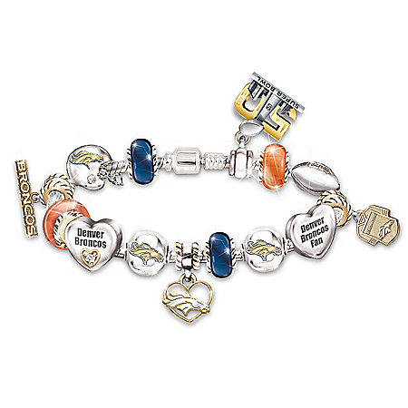 #1 Fan Denver Broncos Super Bowl 50 Swarovski Crystal Charm Bracelet