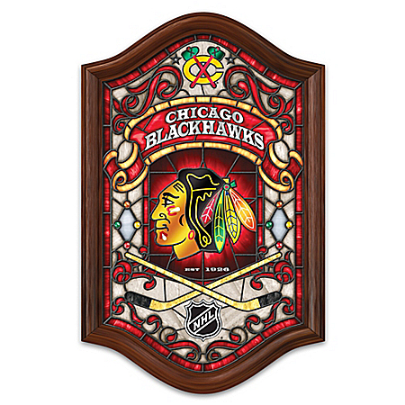 Chicago Blackhawks® Illuminated Wooden Frame Stained-Glass Wall Decor
