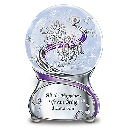 My Sister, I Wish You Musical Glitter Globe With Swarovski Crystal