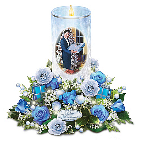 Elvis Presley Blue Christmas Flickering Flameless Candle Table Centerpiece