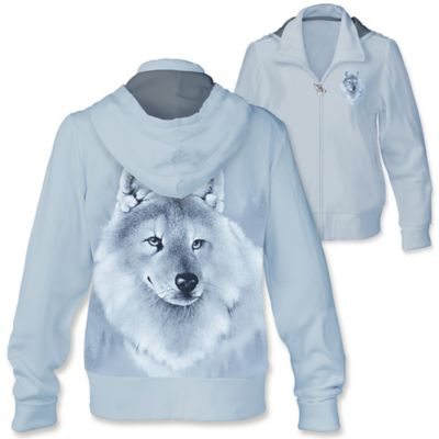 Silver Sovereign Womens Full Zip Wolf Hoodie