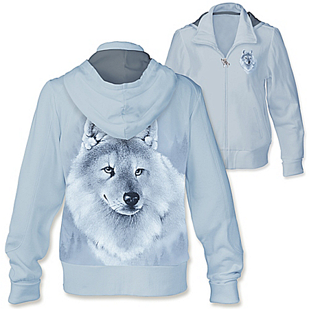 Silver Sovereign Womens Full Zip Wolf Hoodie
