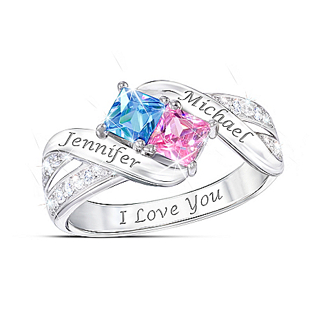 Together Cheek To Cheek Womens Personalized Crystal Birthstone Ring