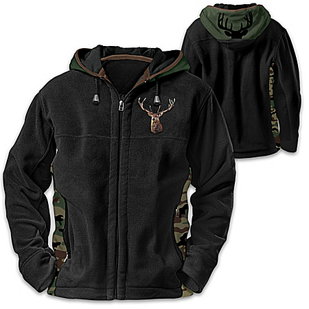 Forest King Mens Camo Fleece Hoodie Jacket With Buck Silhouette