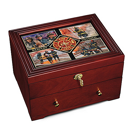 Bravery Defined Firefighter Wooden Keepsake Box