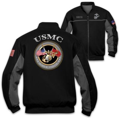 USMC Semper Fi Spirit Salute Personalized Mens Black Jacket