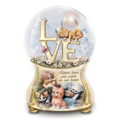 Jurgen Scholz Kittens Leave Pawprints On Our Hearts Hand-Painted Glitter Globe
