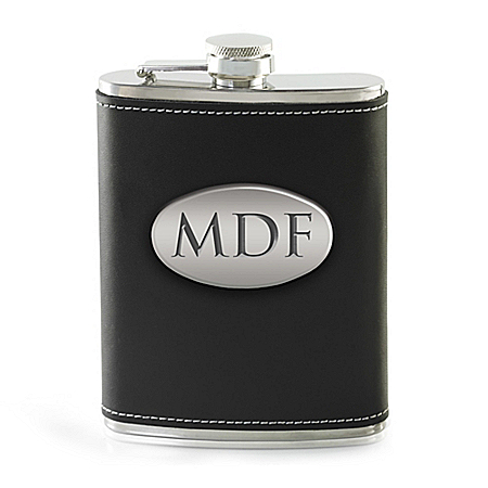 Personalized Black Leather Flask