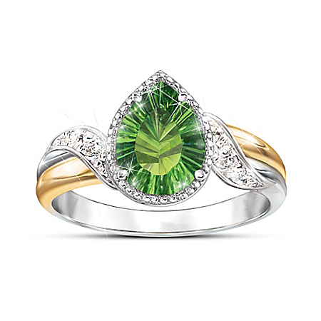 Radiant Treasure Green Helenite And Diamond Ring
