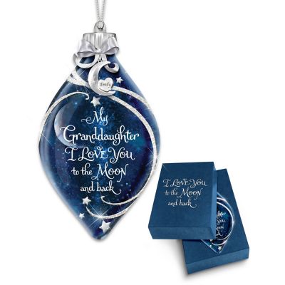Granddaughter, I Love You To The Moon And Back Personalized Ornament: Blue And Silver