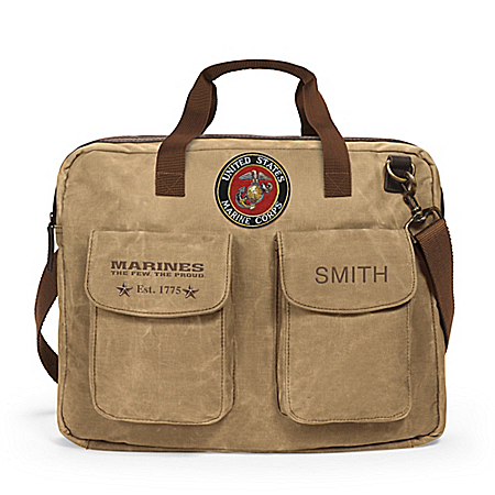 USMC Personalized Canvas Messenger Tote Bag