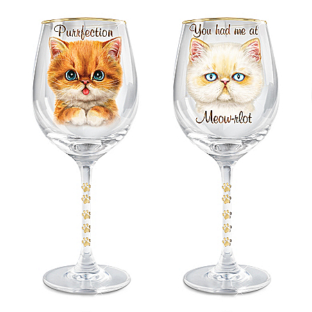 Paws-itvely Purrfect Cat Wine Glass Set
