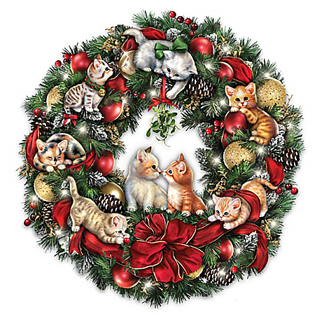 Merry Mischief Makers Illuminated Always In Bloom Wreath With Kittens